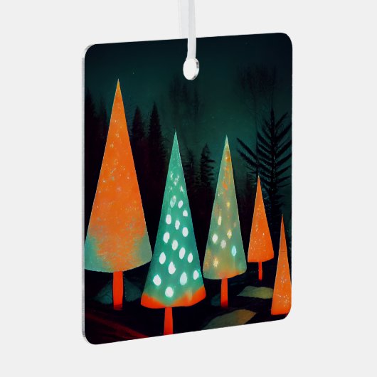 Levendige kerstbomen in het bos metalen ornament (Voorkant Rechts)