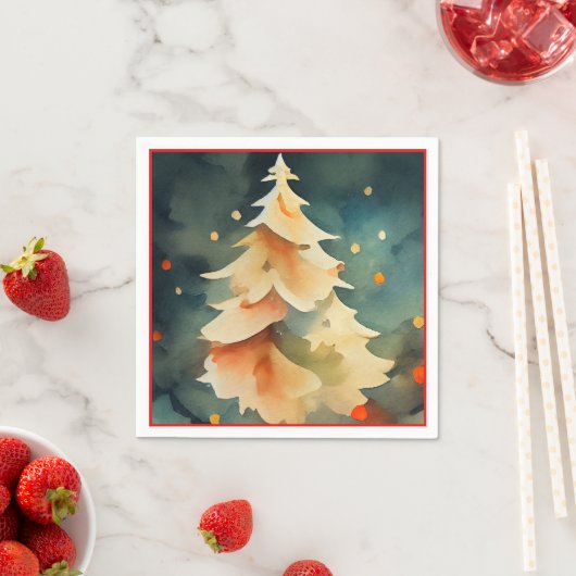 Levendige kerstboom en lichte kerstfeestdagen servet (Insitu)