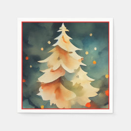 Levendige kerstboom en lichte kerstfeestdagen servet