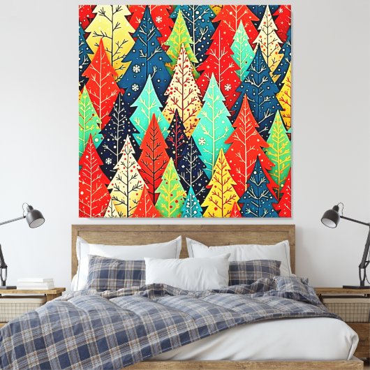 Levendige Kerstboompatroon Kunst Canvas Afdruk (Insitu (Slaapkamer))