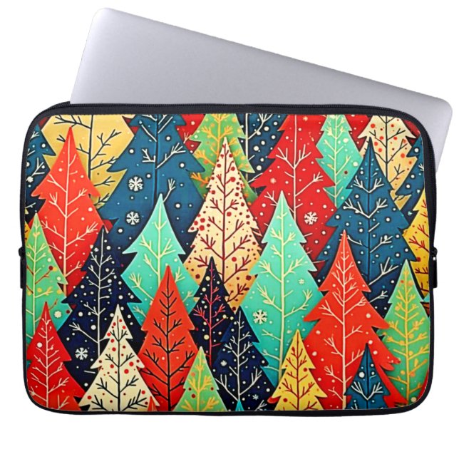 Levendige Kerstboompatroon Kunst Laptop Sleeve (Voorkant)