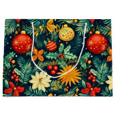 Levendige Kerstcadeau Tas met Baubles en Holly Groot Cadeauzakje (Voorkant)