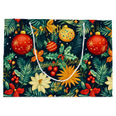 Levendige Kerstcadeau Tas met Baubles en Holly Groot Cadeauzakje (Achterkant)