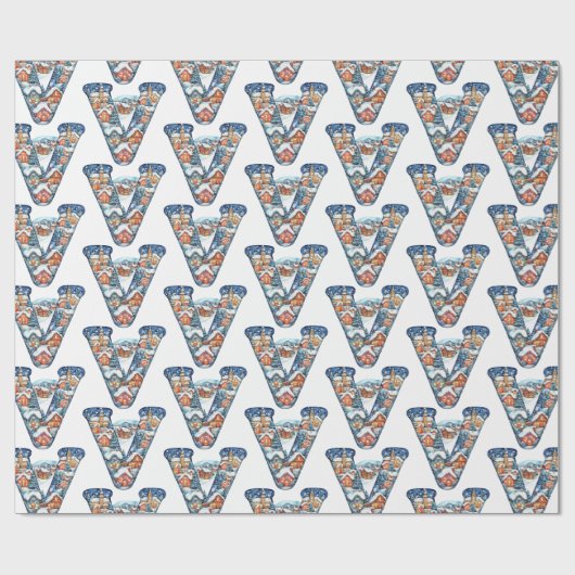 Levendige Kerstdorp Brief V Kerstmis Cadeaupapier (Vlak)