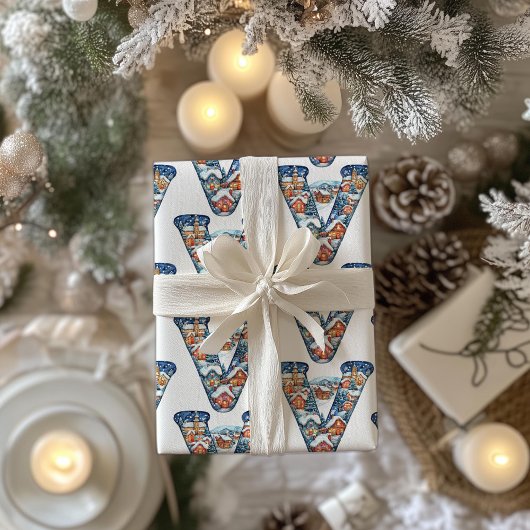 Levendige Kerstdorp Brief V Kerstmis Cadeaupapier