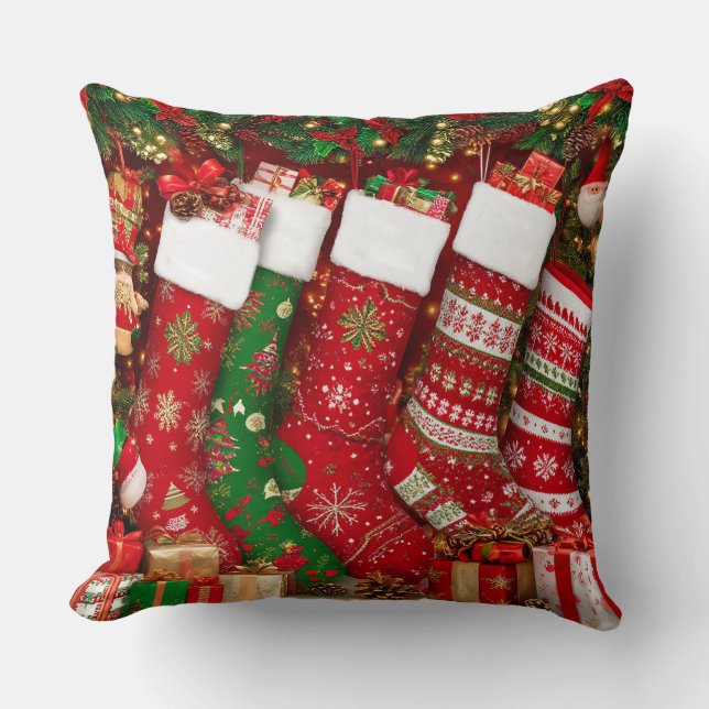 Levendige Kerstmutsen Kussen (Voorkant)