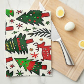 Levendige kerstpatroon kunstprint theedoek (Quarter Fold)