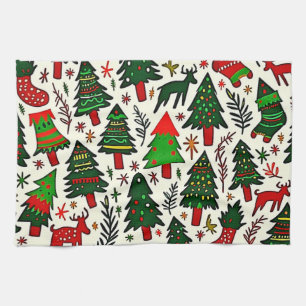 Levendige kerstpatroon kunstprint theedoek