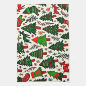 Levendige kerstpatroon kunstprint theedoek (Verticaal)