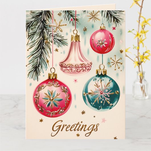  levendige kerstversieringen kaart (Gele Bloem)