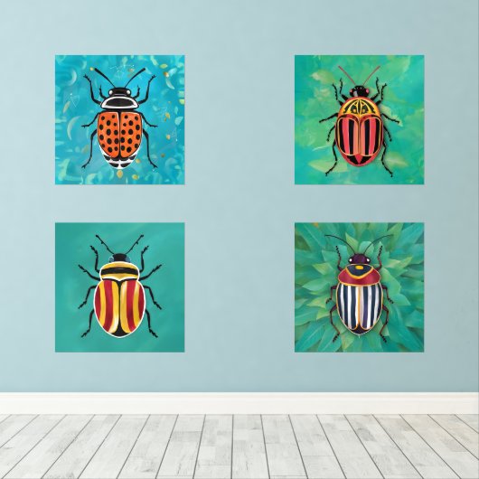 Levendige kevers muurkunst sets (Houten vloer)