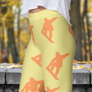 Levendige Khaki gele vrouwen snowboarden patroon Leggings