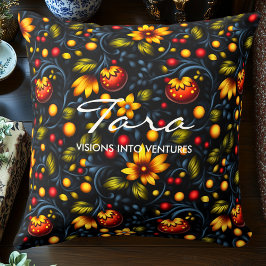 Levendige Khokhloma-geïnspireerde bloemen decorati Kussen