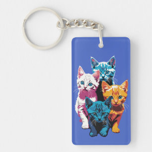Levendige Kittens in Pop Art Stijl Sleutelhanger