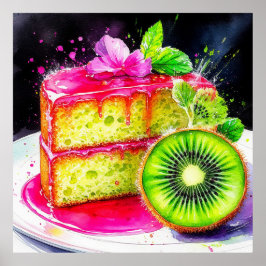 Levendige kiwi-cake met roze glazuur poster