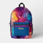 Levendige Kleur Alcohol en Inkt Splatter Monogramm Bedrukte Rugzak (Voorkant)