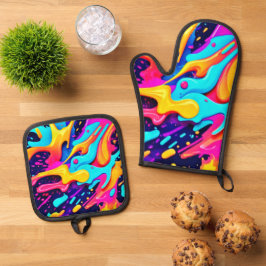 Levendige kleur Chaos Art Ovenwant & Pannenlap Set