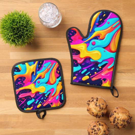 Levendige kleur Chaos Art Ovenwant & Pannenlap Set (Top down)