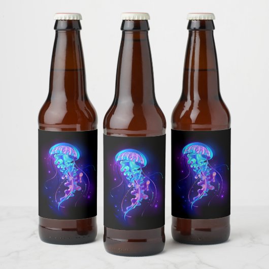 Levendige kleur gloeiende kwal bier etiket (Flessen)