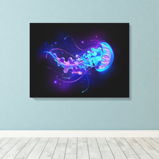 Levendige kleur gloeiende kwal canvas afdruk (Insitu (Houten vloer))