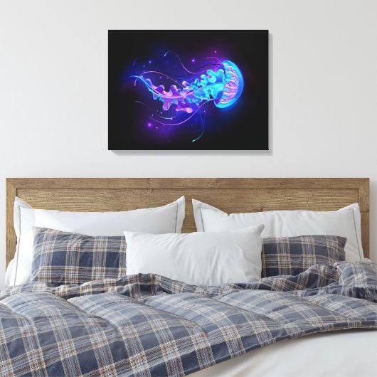 Levendige kleur gloeiende kwal canvas afdruk (Insitu (Slaapkamer))