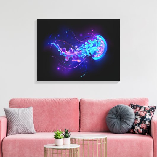 Levendige kleur gloeiende kwal canvas afdruk (Insitu (Woonkamer))