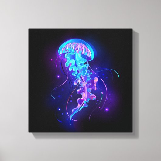 Levendige kleur gloeiende kwal canvas afdruk (Voorkant)