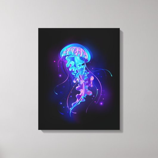 Levendige kleur gloeiende kwal canvas afdruk (Voorkant)