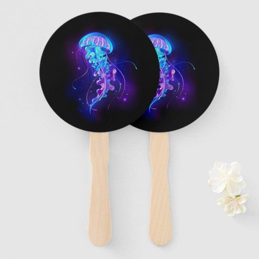 Levendige kleur gloeiende kwal handwaaier (Voorkant en achterkant)