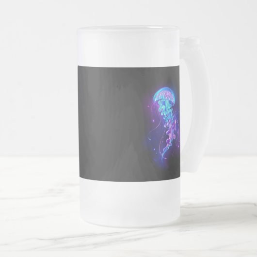 Levendige kleur gloeiende kwal matglas bierpul (Voorkant rechts)