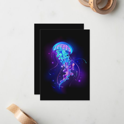 Levendige kleur gloeiende kwal notitiekaartje (Voorkant / Achterkant in situ)