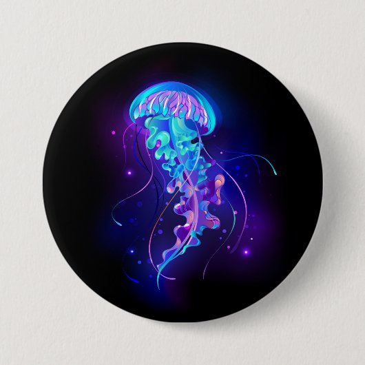 Levendige kleur gloeiende kwal ronde button 7,6 cm (Voorkant)