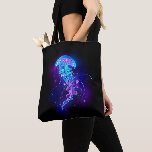 Levendige kleur gloeiende kwal tote bag (Dichtbij)
