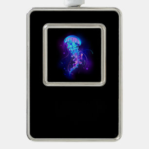 Levendige kleur gloeiende kwal verzilverd omlijst ornament