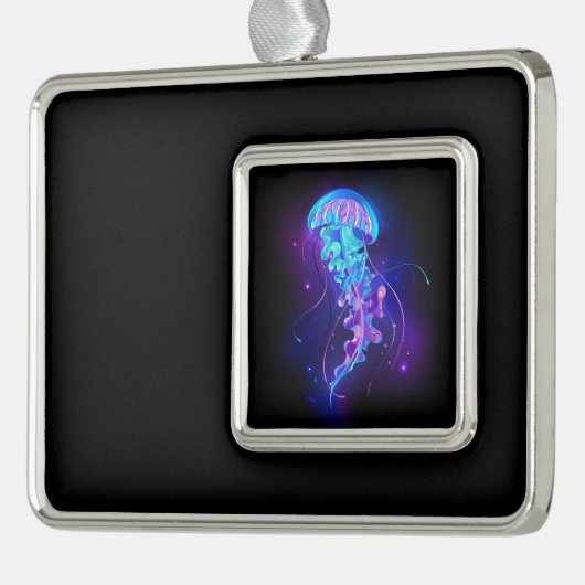 Levendige kleur gloeiende kwal verzilverd omlijst ornament (Links)