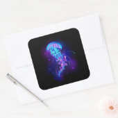 Levendige kleur gloeiende kwal vierkante sticker (Envelop)