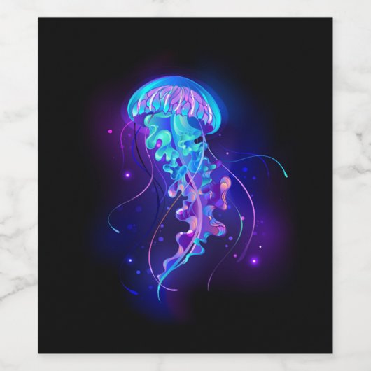 Levendige kleur gloeiende kwal wijn etiket (Enkel label)