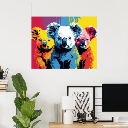 Levendige kleur Koala Beren Kunst Poster (Thuiskantoor)
