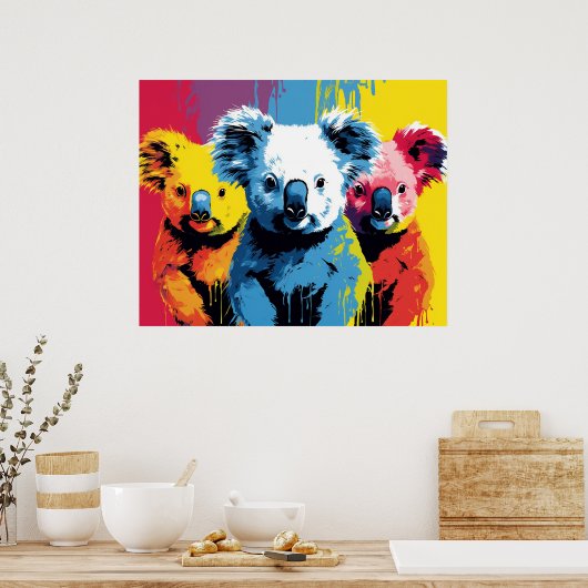 Levendige kleur Koala Beren Kunst Poster (Keuken)