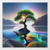 Levendige kleur Lone Tree in een Stream Raamsticker (Vel)