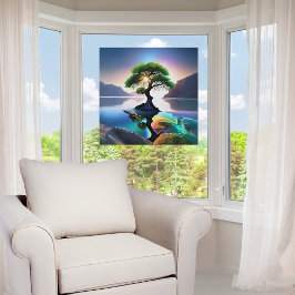 Levendige kleur Lone Tree in een Stream Raamsticker