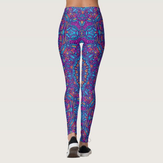 Levendige kleur Mandala Geometric Yoga Hip Retro Leggings (Achterkant)