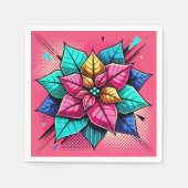 Levendige Kleur Retro Pop Art Poinsettia Découpage Servet (Voorkant)