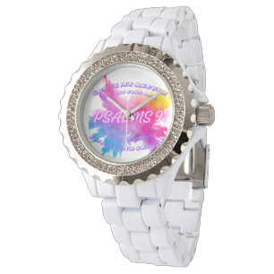 Levendige kleur spatten Psalm 91 Horloge
