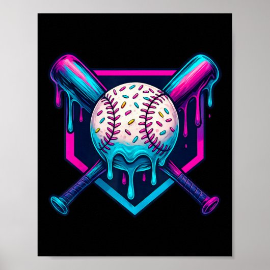 Levendige kleuren Ice Cream Baseball Drip Graphic Poster (Voorkant)
