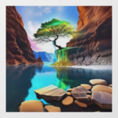 Levendige kleuren Lone Tree op een klif Raamsticker (Vel)