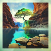 Levendige kleuren Lone Tree op een klif Raamsticker (Vel 3)