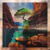 Levendige kleuren Lone Tree op een klif Raamsticker (Vel 2)