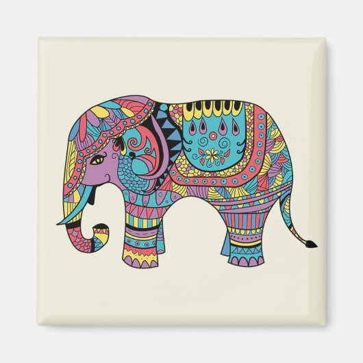 Levendige kleuren Mandala Elephant Magneet (Voorkant)
