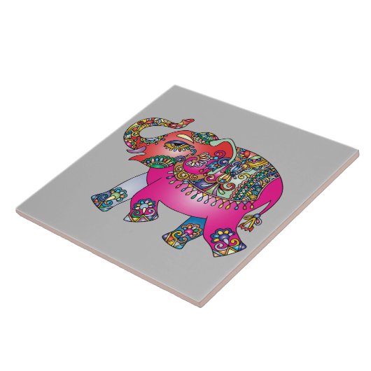 Levendige kleuren Mandala Elephant Tegeltje (Zijkant)